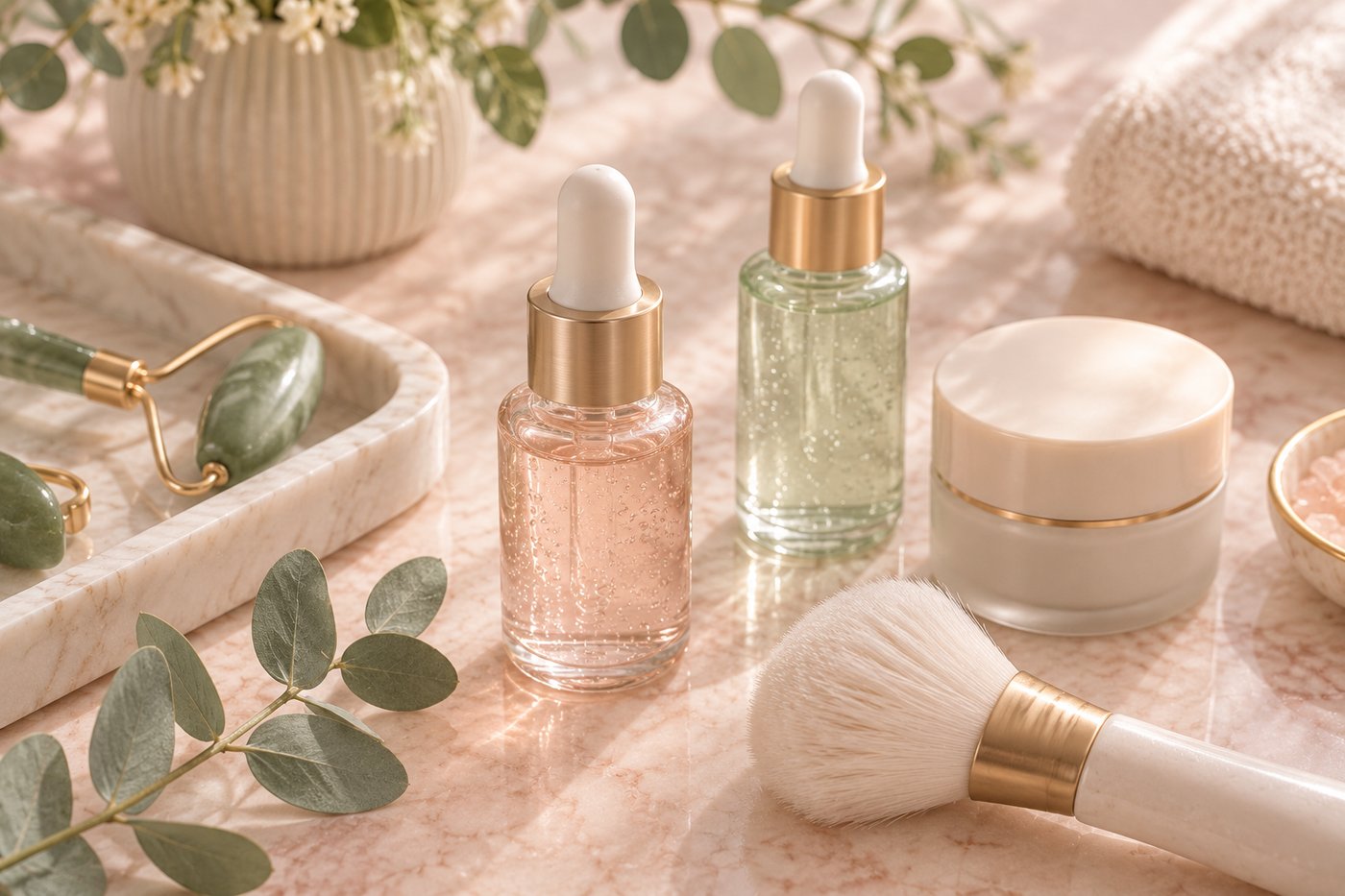 Medical-grade skincare serums used in the studio