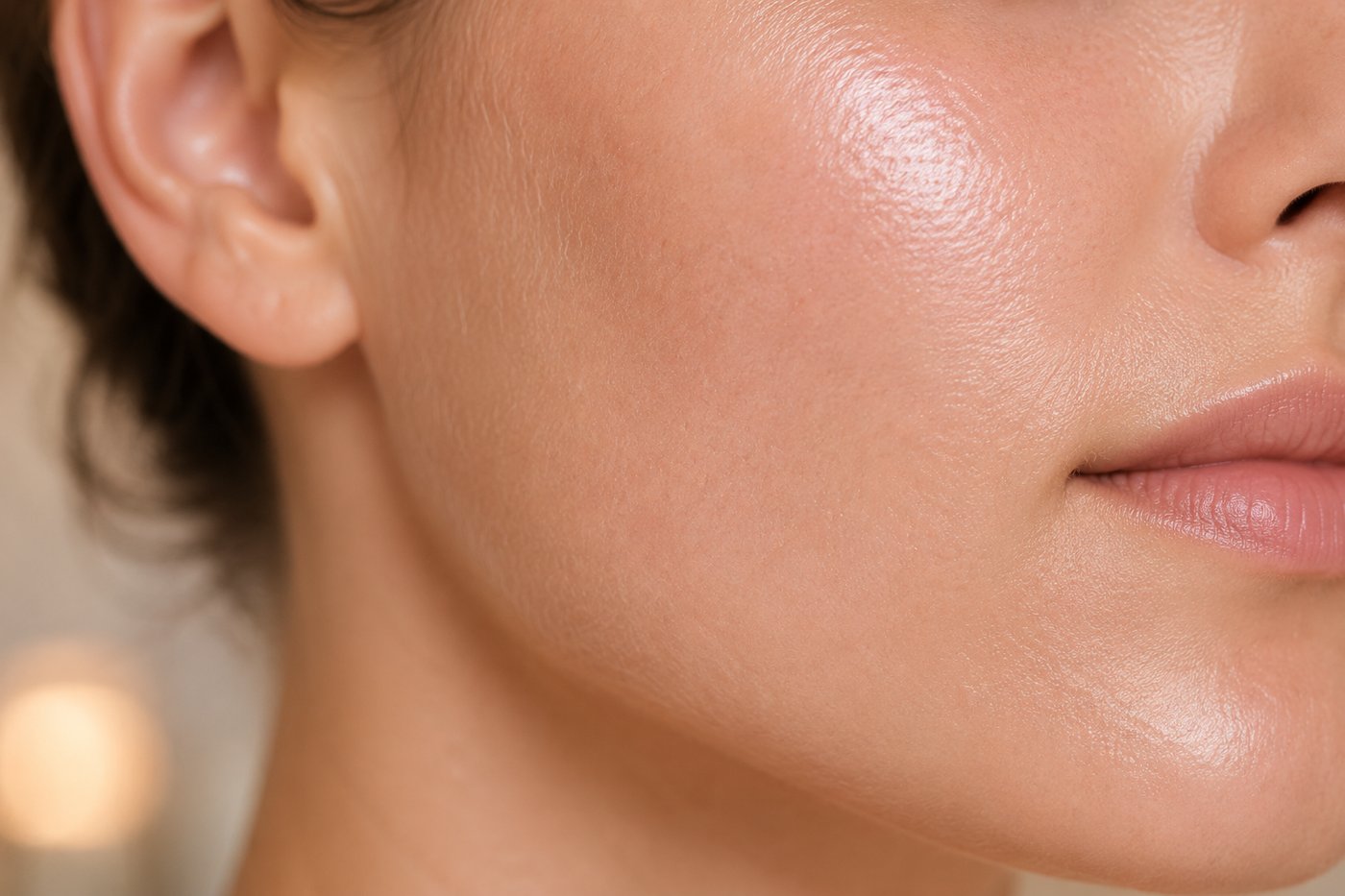 Close-up of clear, radiant skin after treatment at Glow Aesthetics Studio
